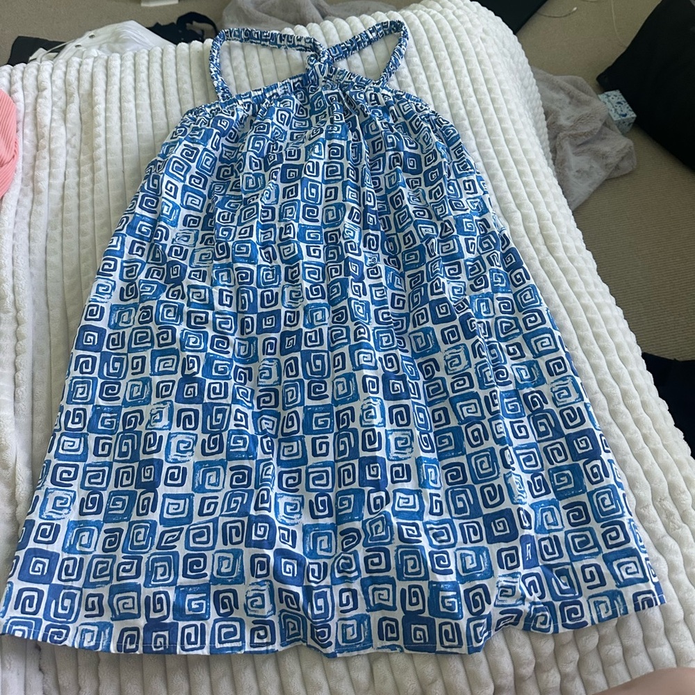 Blue and White Geometric Print Dress
